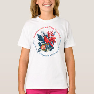 Camiseta ¡Feliz Navidad y Feliz Año Nuevo! Pájaro Rojo BOHO
