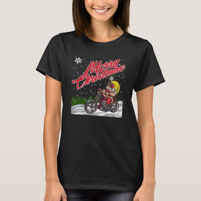 Camiseta Feliz Navidad y Feliz Año Nuevo Santa Motorcycl (Anverso)