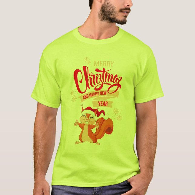 Camiseta Feliz Navidad y feliz ardilla de Año Nuevo (Anverso)