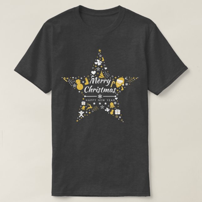 Camiseta Feliz Navidad y feliz estrella de Navidad de Año N (Diseño del anverso)