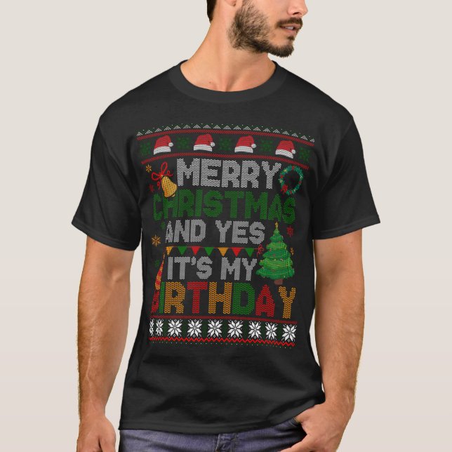 Camiseta Feliz Navidad Y Sí, Es Mi Nochebuena De Cumpleaños (Anverso)