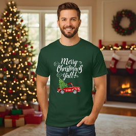 Camiseta Feliz Navidad y todos camionetas de época verde