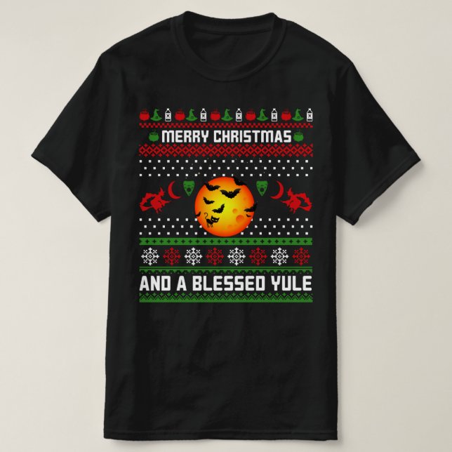 Camiseta Feliz navidad y yule bendito (Diseño del anverso)