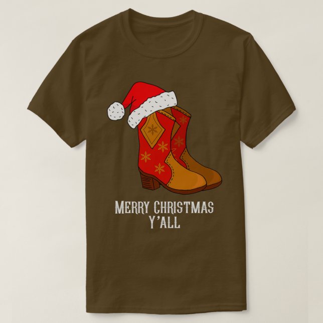 Camiseta Feliz Navidad Yall Boots Red Western Cowboy (Diseño del anverso)