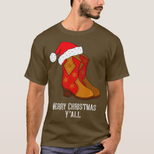 Camiseta Feliz Navidad Yall Boots Red Western Cowboy