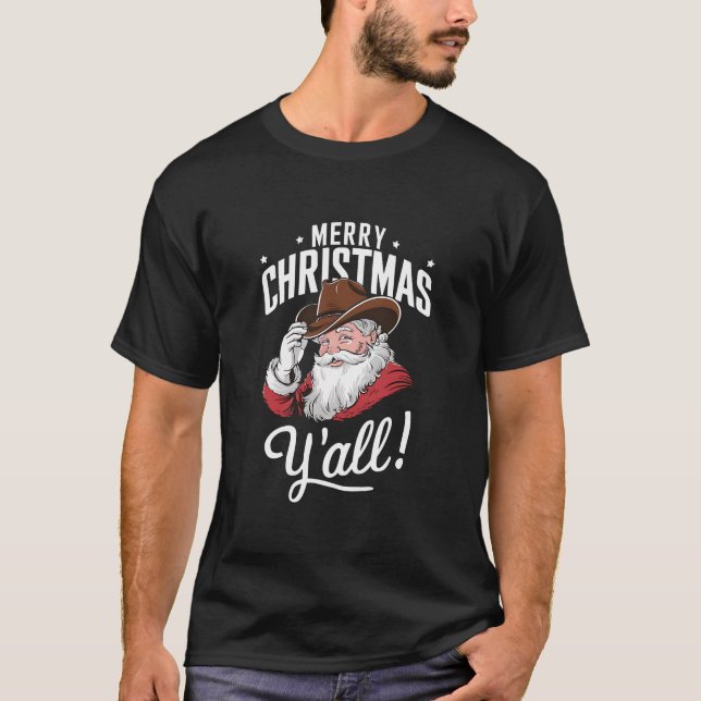 Camiseta Feliz Navidad Y'all Country Cowboy Santa Claus (Anverso)