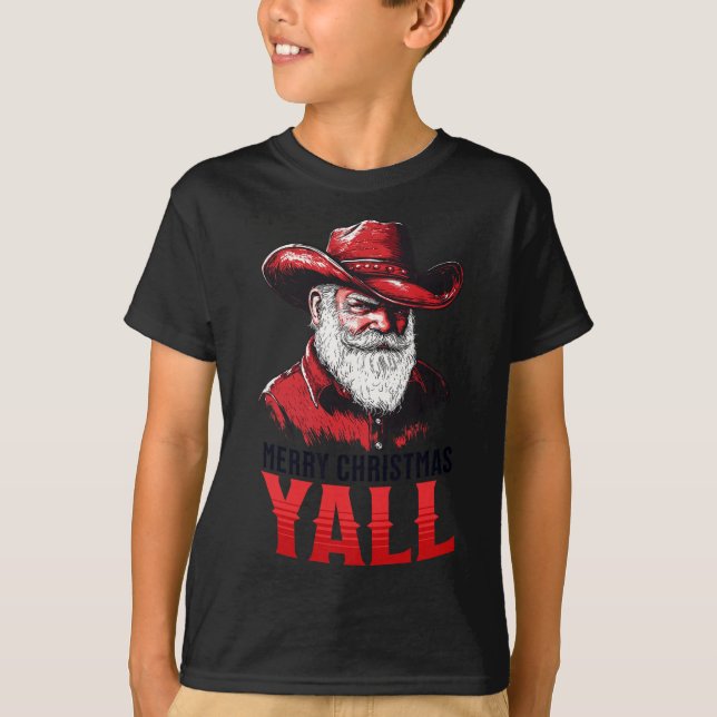 Camiseta Feliz Navidad Yall Cowboy Santa Texas Western Ho (Anverso)