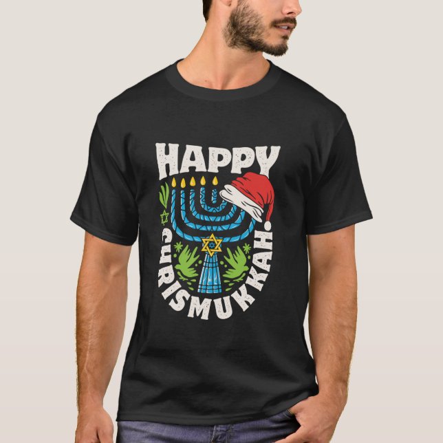 Camiseta Feliz Navidades de Chrismukkah Hanukkah Menorah Sa (Anverso)