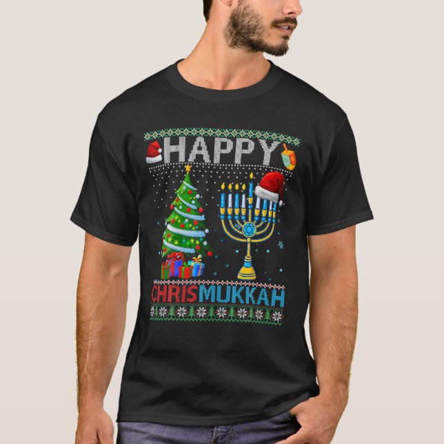 Camiseta Feliz Navidades judíos de Chrismukkah Hanukkah Cha (Anverso)