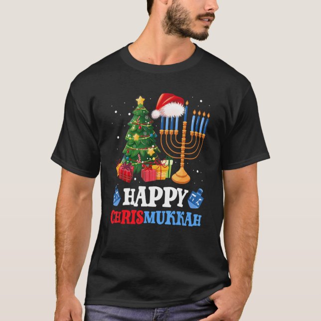 Camiseta Feliz Navidades judíos de Chrismukkah Hanukkah Cha (Anverso)