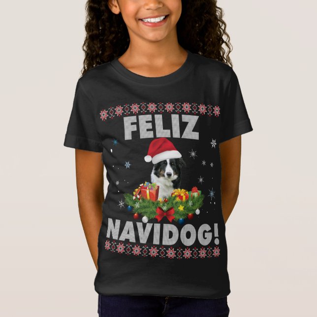 Camiseta Feliz Navidog Border Collie Dog Perro Sueño Sueño  (Anverso)