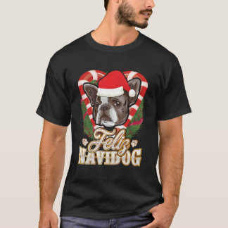 Camiseta Feliz Navidog Bulldog francés con Gorra de Santa C
