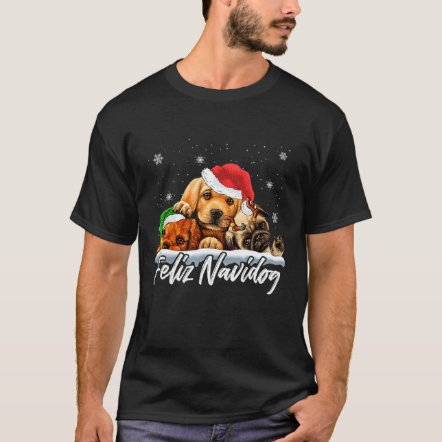 Camiseta Feliz Navidog Charles Spaniel Labrador Y Pug Chr (Anverso)