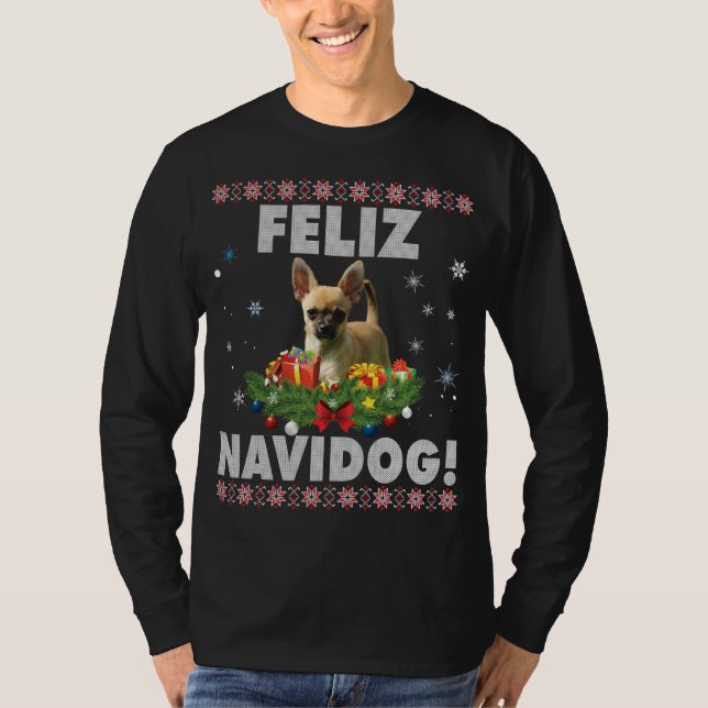 Camiseta Feliz Navidog Chihuahua Perro Sueño Santa Chr (Anverso)