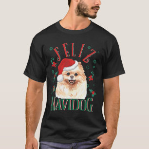 Camiseta Feliz Navidog Cute Perro Pomerano con Christma