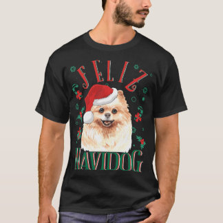Camiseta Feliz Navidog Cute Perro Pomerano con Christma