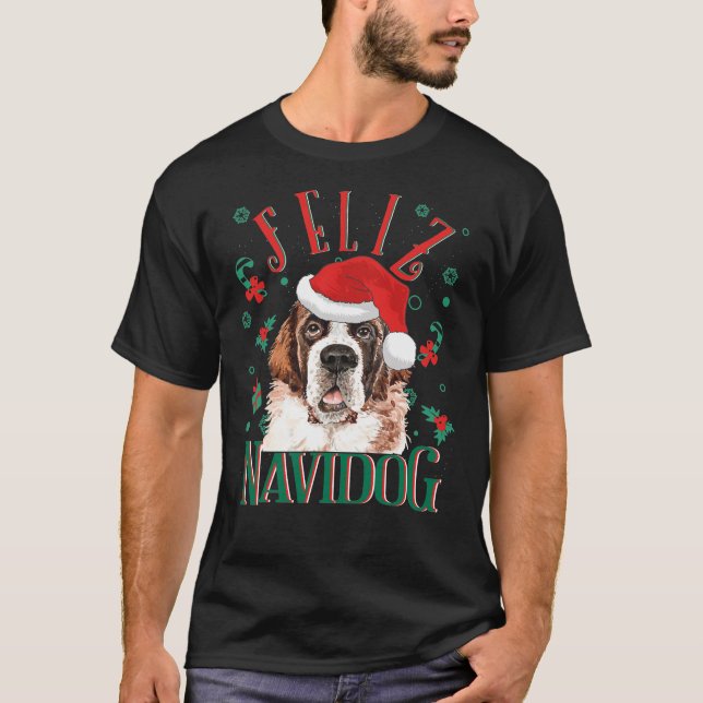 Camiseta Feliz Navidog Cute Saint Bernard Dog con Chris (Anverso)