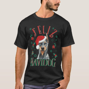 Camiseta Feliz Navidog Doberman Perro Pinscher usando Crist