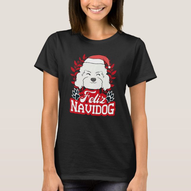 Camiseta Feliz Navidog Navidad Poodle Santa Hat Merry Chris (Anverso)