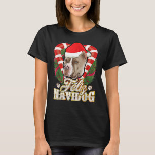Camiseta Feliz Navidog Pitbull Con El Gorra De Santa Claus 