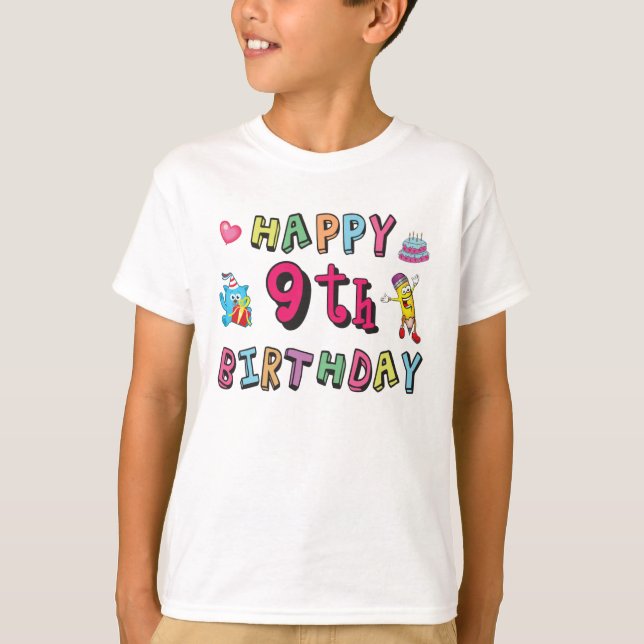 Camiseta Feliz noveno cumpleaños para niños de 9 años B-day (Anverso)