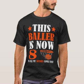 Camiseta Feliz octavo cumpleaños, baloncesto de 8 años, oct