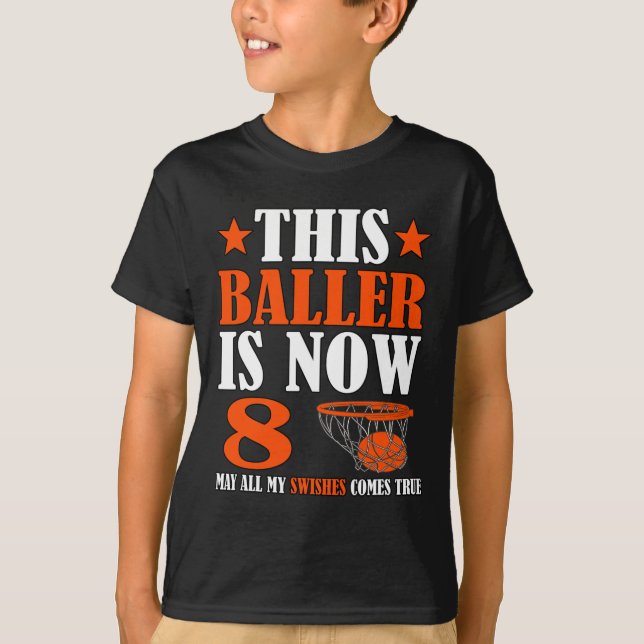 Camiseta Feliz octavo cumpleaños, baloncesto de 8 años, oct (Anverso)