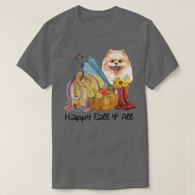 Camiseta Feliz otoño a la calabaza de perro de Pomerania (Diseño del anverso)
