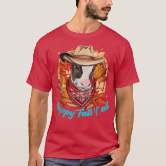 Camiseta Feliz otoño a yall Heifers Granja Animal otoño gra