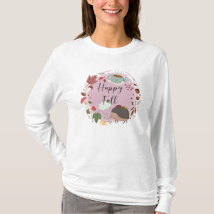 Camiseta Feliz Otoño Acogedor Erizo Temporada Otoñal