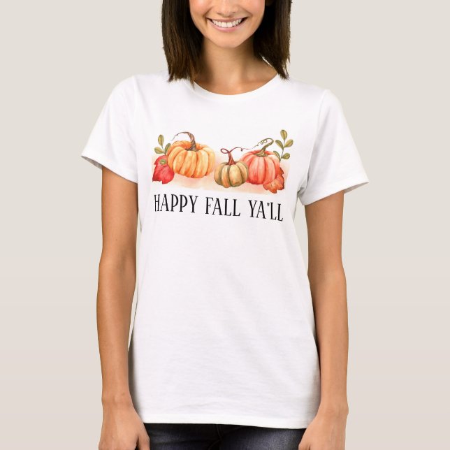 Camiseta Feliz otoño, calabazas y hojas de otoño (Anverso)