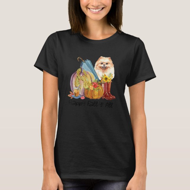 Camiseta Feliz Otoño, Pomerania Perro Mamá Calabaza Cae (Anverso)
