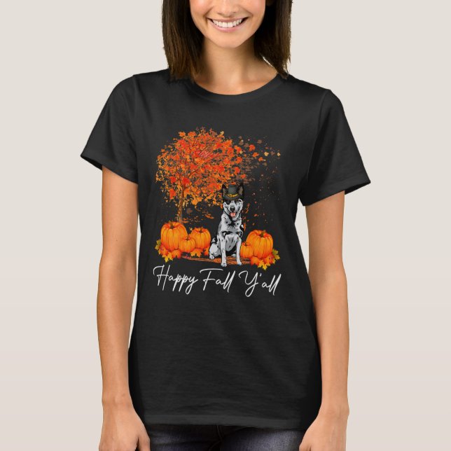 Camiseta Feliz otoño, todos calabazas de perro de ganado au (Anverso)