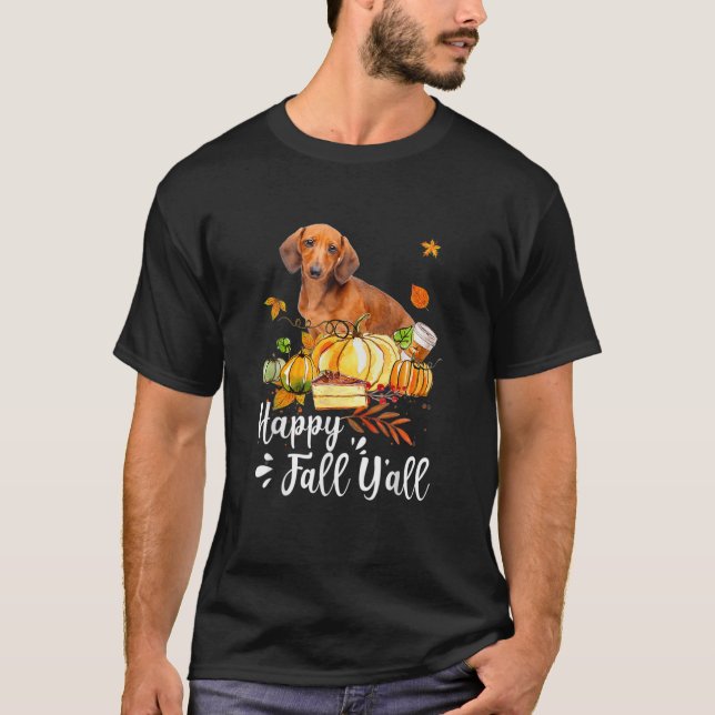 Camiseta Feliz otoño todos Dachshund Perro Bruto de Acción  (Anverso)