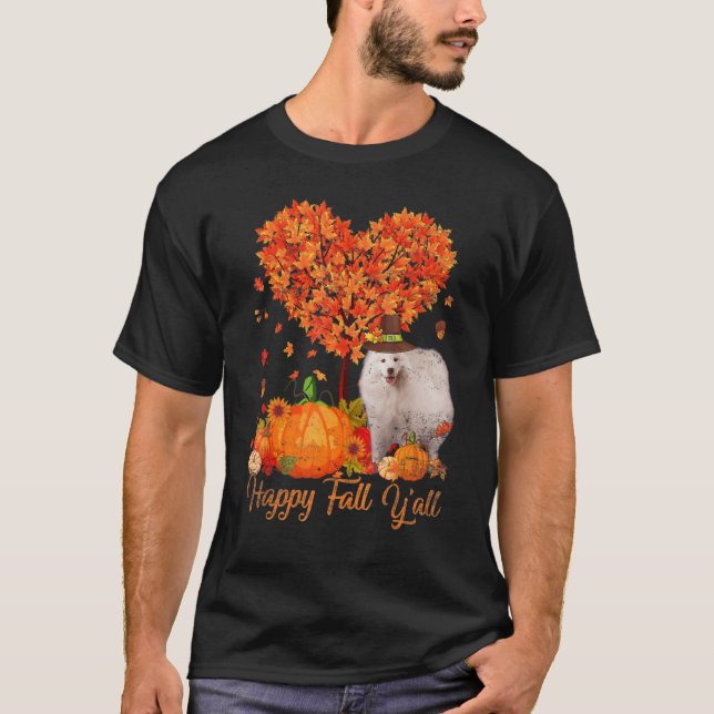 Camiseta Feliz Otoño Y La Calabaza Estadounidense De Perro  (Anverso)
