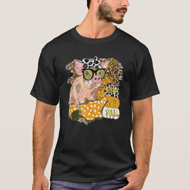 Camiseta Feliz otoño y todos los cerdos con el leopardo de  (Anverso)