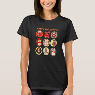 Camiseta Feliz Owlidays Adorables Búhos Con Bufandas Búho
