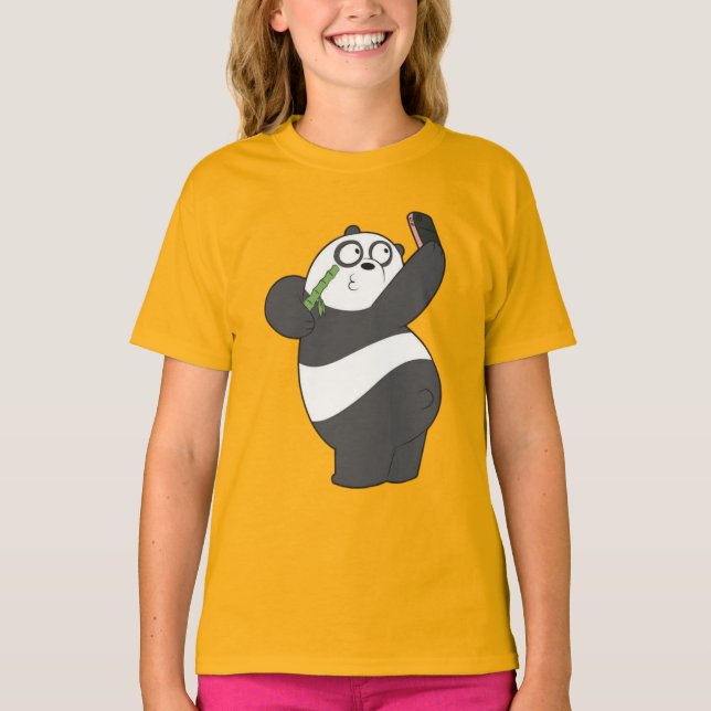 Camiseta Feliz Panda Bailando con Bambú para Niños (Anverso)