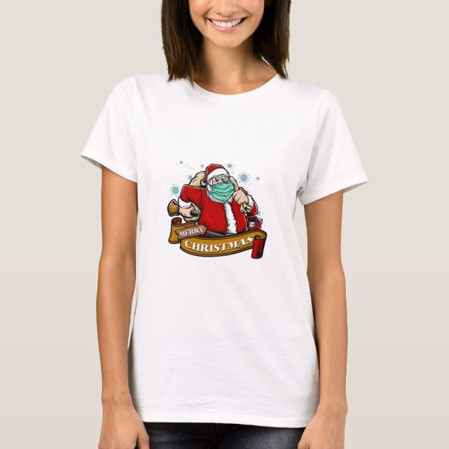 Camiseta Feliz Papá Noel de Navidad con una máscara (Anverso)