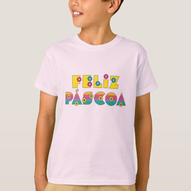 Camiseta Feliz Páscoa com Flores (Anverso)