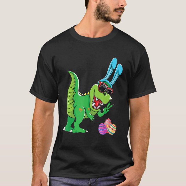 Camiseta Feliz Pascua 2022 Dinosaur Funny Bunny Ears Cesta (Anverso)