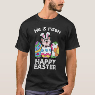 Camiseta Feliz Pascua Amante de los Gatos Él ha Resucitado