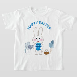 Camiseta Feliz Pascua "Azul con conejito y huevos"