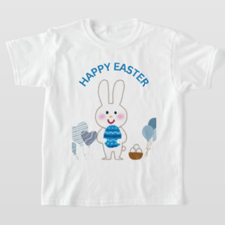 Camiseta Feliz Pascua "Azul con conejito y huevos"