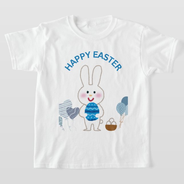 Camiseta Feliz Pascua "Azul con conejito y huevos" (Distribución)