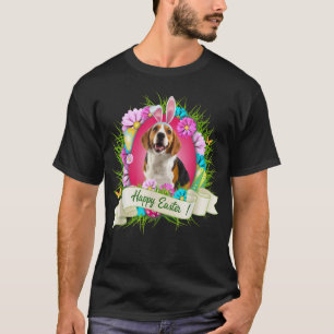 Camiseta Feliz Pascua Beagle con Orejas de Conejo Huevos Co