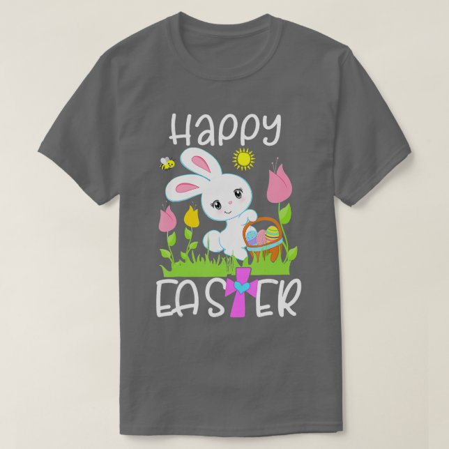 Camiseta Feliz Pascua Bunny Egg Basket Honeybee Flower Chri (Diseño del anverso)