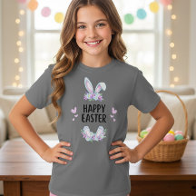 Camiseta Feliz Pascua Bunny Ojos Florales