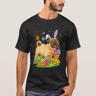Camiseta Feliz Pascua Cesta de Huevos de Perro conejito Pug