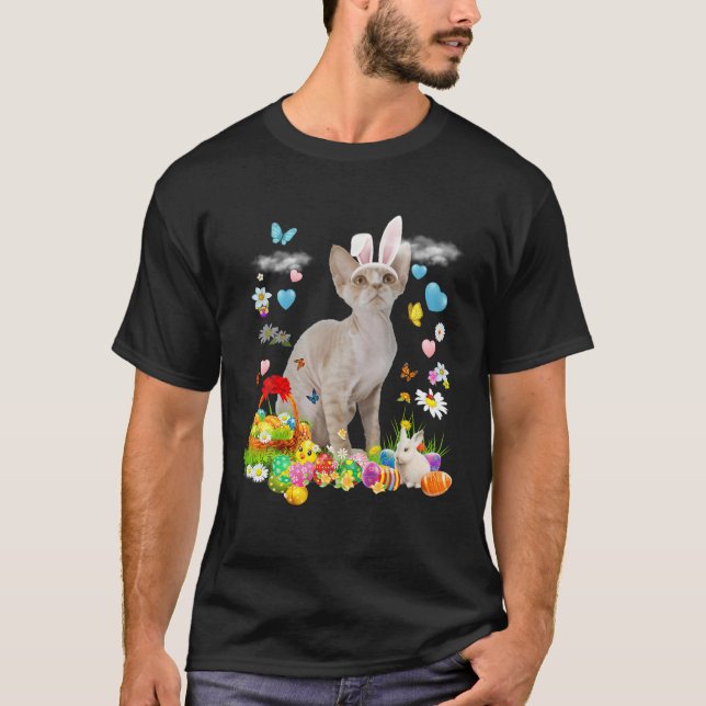 Camiseta Feliz Pascua Cesta de Huevos Devon Rex (Anverso)